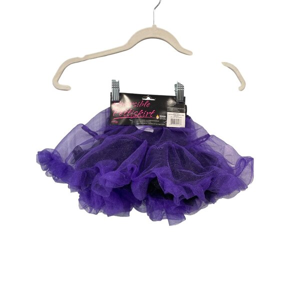 Fun World Reversible Pettiskirt One Size Purple Black Tulle Layered Skirt NEW - Picture 2 of 7